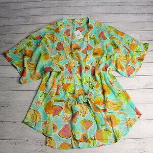 Cato Women's Beach Cover Up One Size Tropical Fruit Pineapple Sheer Cardigan